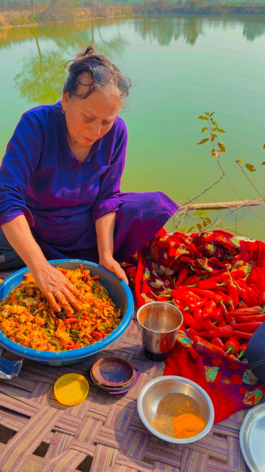 Preparing pickle by the pond
